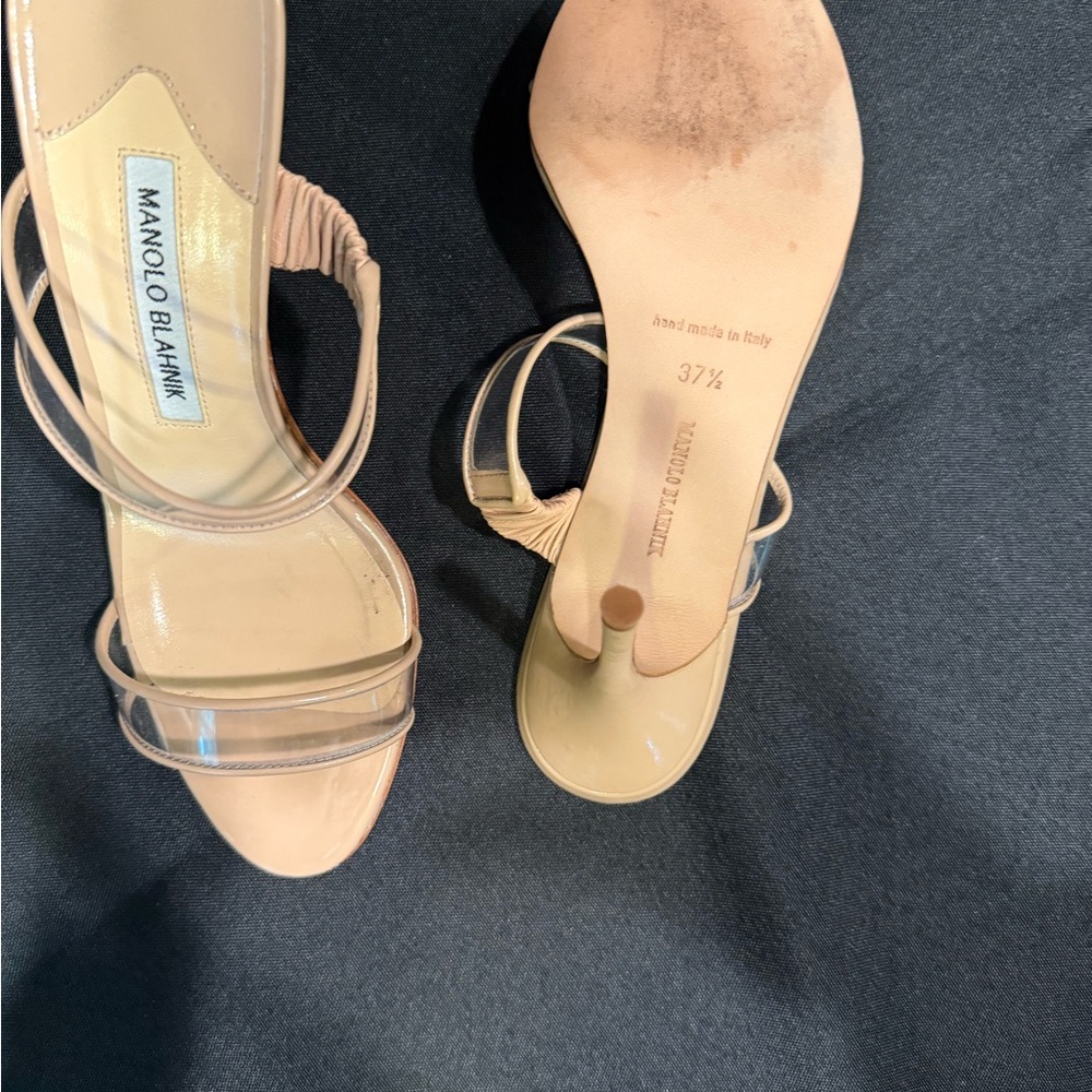 Manolo Blahnik Cream Tan Heels Stiletto Mule - Picture 13 of 13